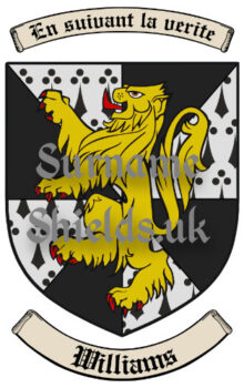 Williams England / British Surname Shield (Coat of Arms of Family Crest)